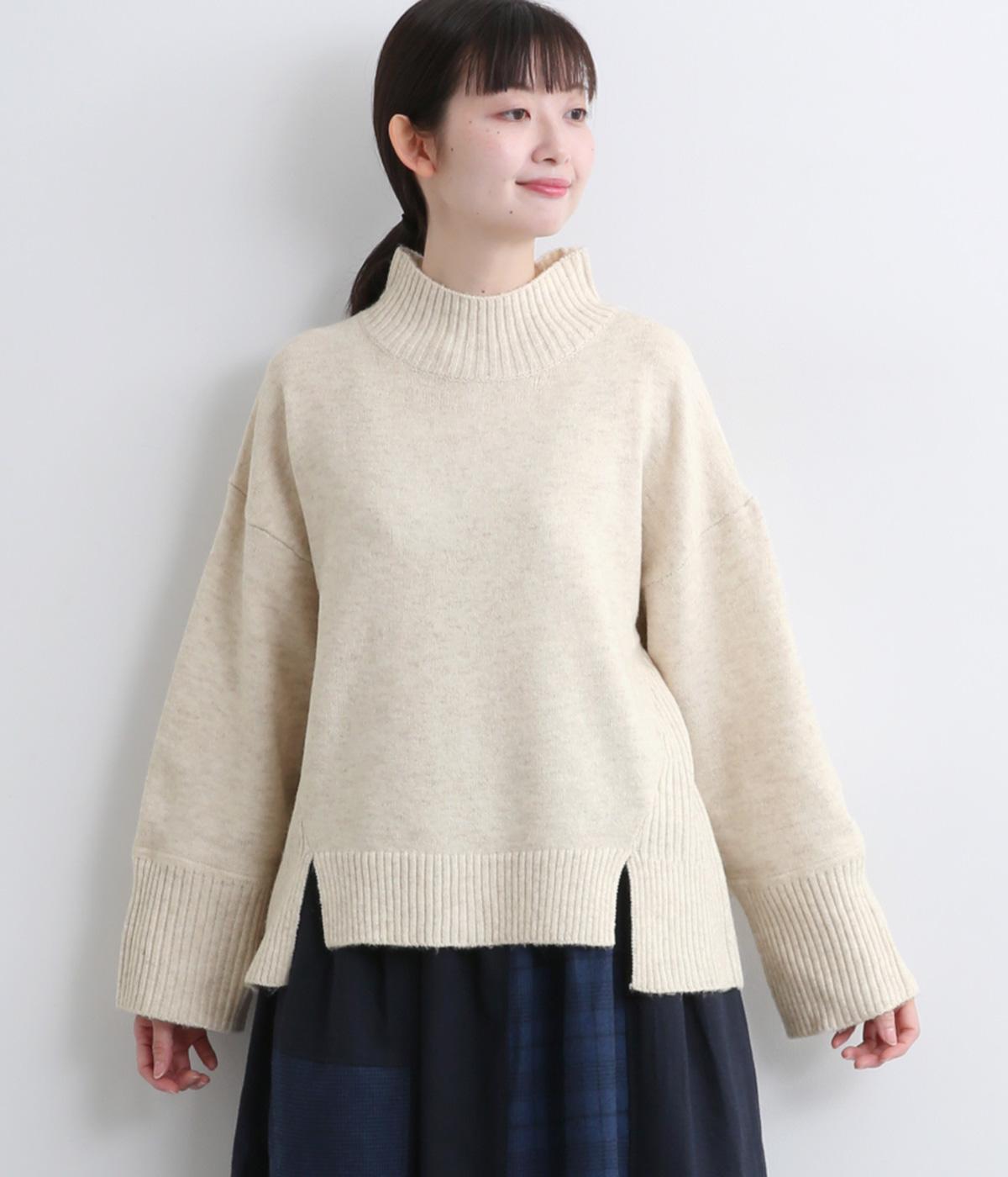 ハイネックニットプルオーバー(ベージュ-M)