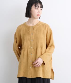 コットンダブルガーゼタックブラウス(キャメル-L)