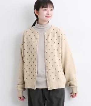 スモールドットニットカーディガン(アイボリー-M)