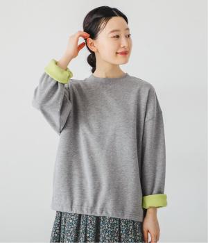 裏フリースプルオーバー(グレー×グリーン-M)