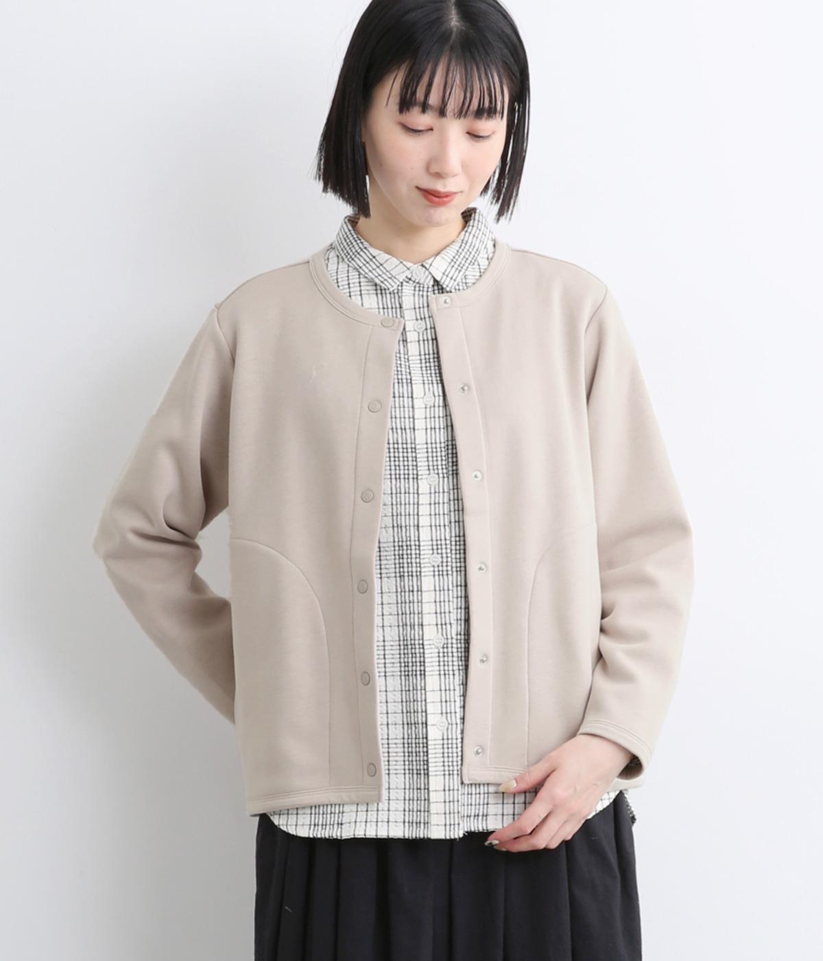 裏フリースカーディガン(ライトグレー×ベージュ-M)