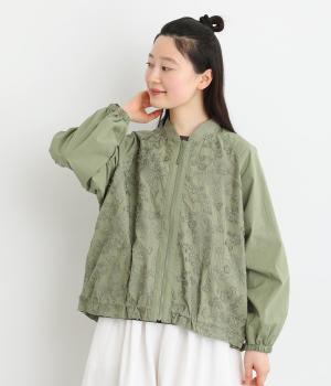 フラワーエンブロイダリーブルゾン(カーキ-F)