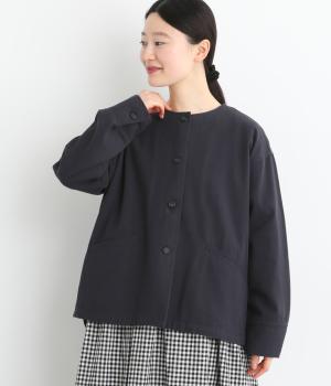 スラブツイルノーカラーコート(ネイビー-F)