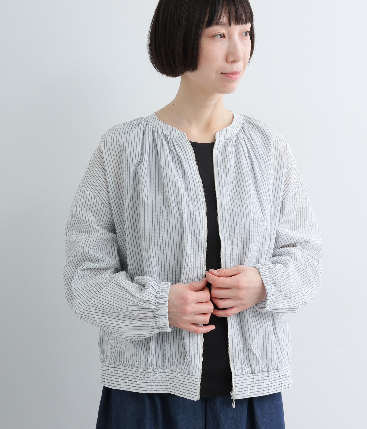 コットンリップルストライプブルゾン(オフホワイト-F)