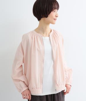 コットンリップルストライプブルゾン(ピンク-F)