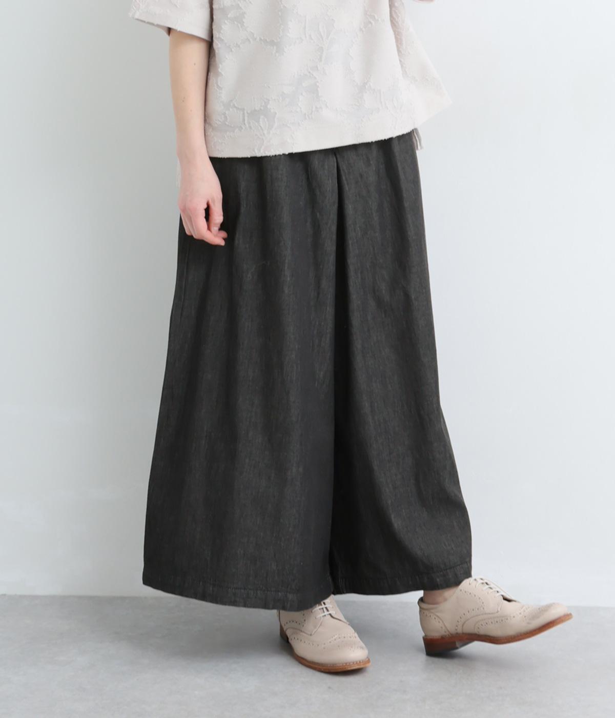 タックワイドデニムパンツ(ブラック-M)