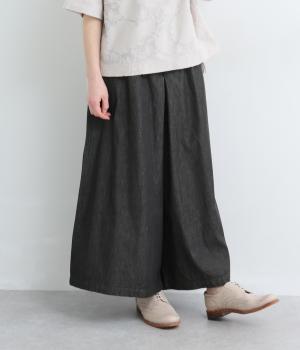 タックワイドデニムパンツ(ブラック-M)