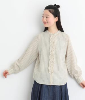 フロントフリルデタッチャブルシャツ(ベージュストライプ-L)