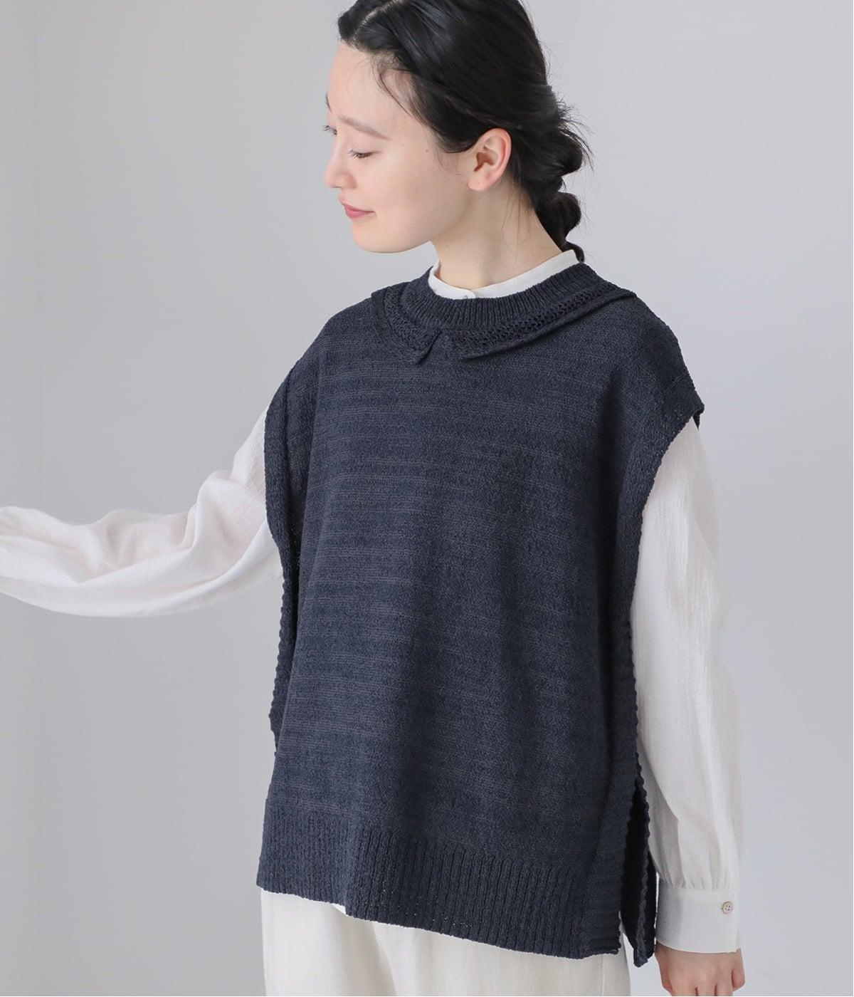 ミックスヤーンベスト(ネイビー-F)