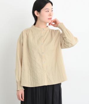 ドットダブルガーゼギャザーブラウス