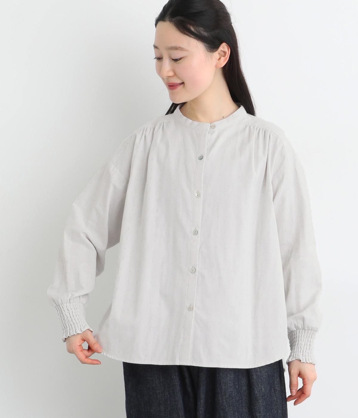 ドットダブルガーゼギャザーブラウス(オフホワイト-M)