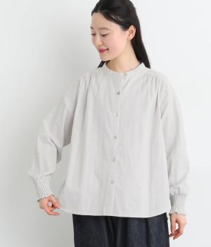 ドットダブルガーゼギャザーブラウス(オフホワイト-M)