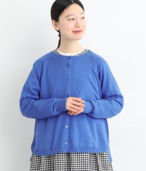 コットンシルクラウンドヘムニットカーディガン(ブルー-F)