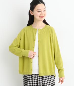 コットンシルクラウンドヘムニットカーディガン(ライトグリーン-F)
