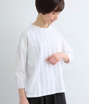 シルケット天竺タックプルオーバー7分袖(オフホワイト-M)