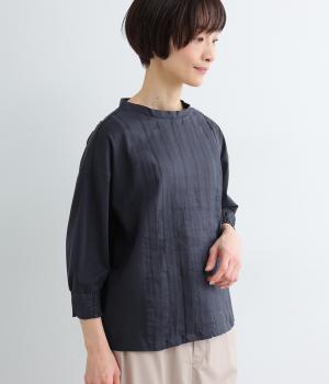 シルケット天竺タックプルオーバー7分袖(ネイビー-M)