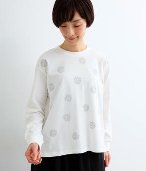 コットン天竺　フラワードットプルオーバー(オフホワイト-M)