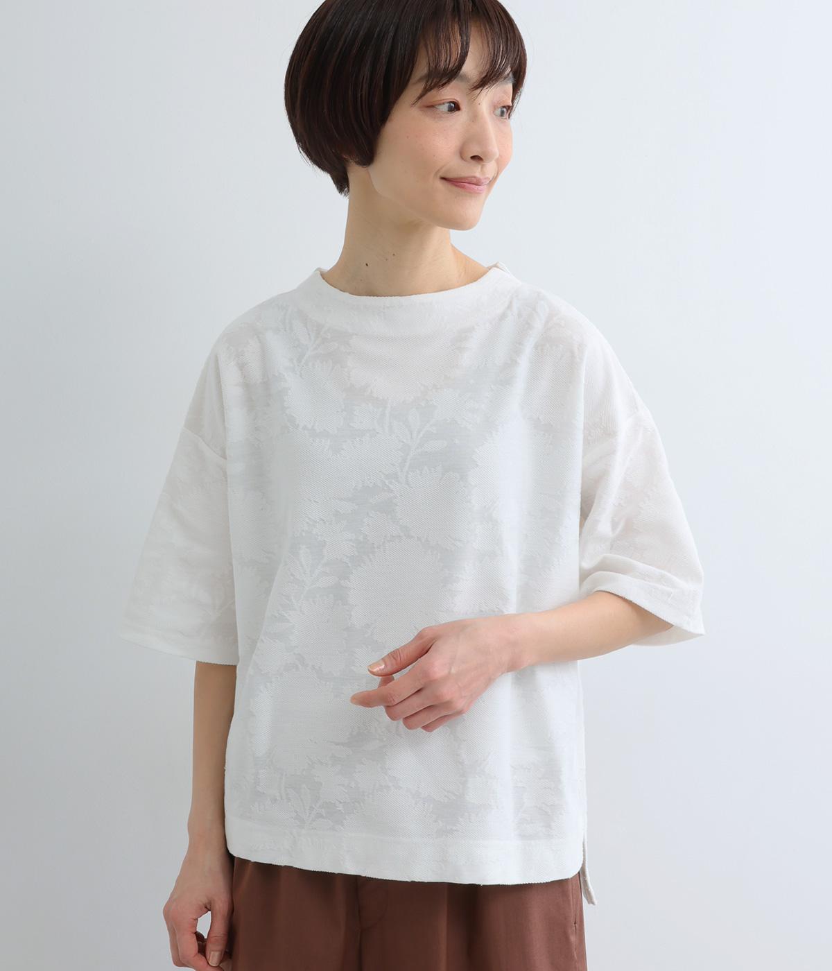 フラワージャカードボトルネックプルオーバー(オフホワイト-M)