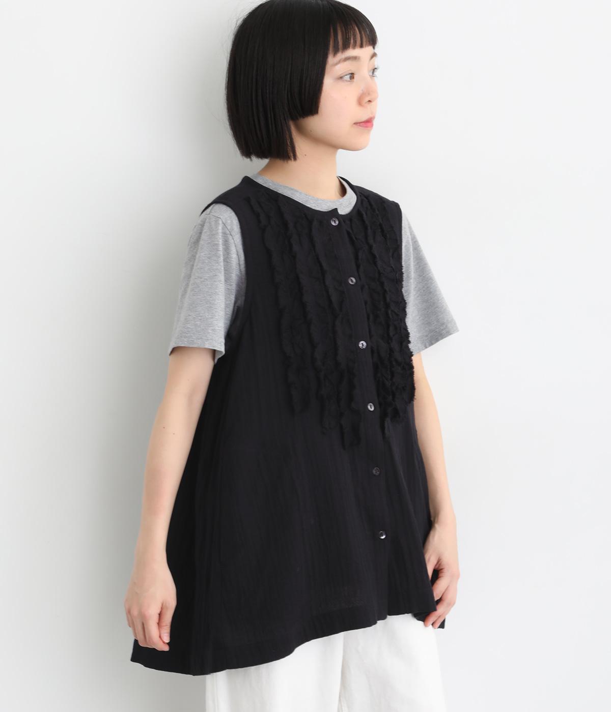ハイツイストコットンWガーゼフリルジレ(チャコール-F)
