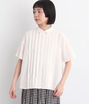 コットンリネンフロントタックブラウス(オフホワイト-L)