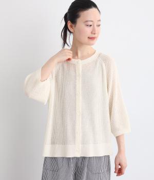 シアーメッシュニットカーディガン(オフホワイト-F)