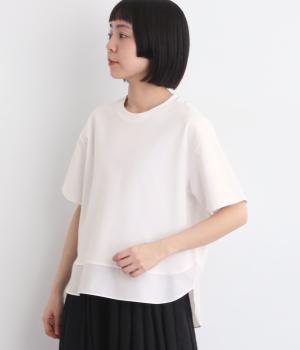 布帛コンビラウンドヘムTシャツ(オフホワイト-M)