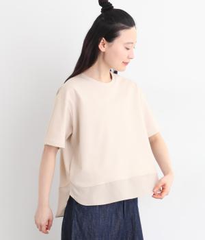 布帛コンビラウンドヘムTシャツ(ライトグレー-L)