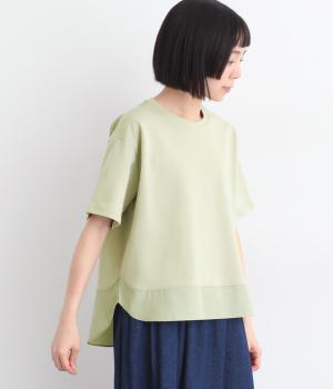 布帛コンビラウンドヘムTシャツ(ライトグリーン-L)