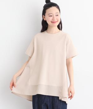 布帛コンビフレアチュニックTシャツ(ライトグレー-L)