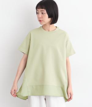 布帛コンビフレアチュニックTシャツ(ライトグリーン-L)