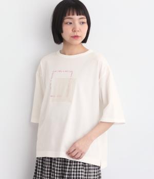 スクリプト刺繍Tシャツ(オフホワイト-L)