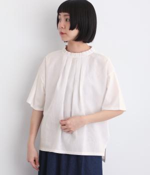 シルケット天竺フリルカラーTシャツ(オフホワイト-L)