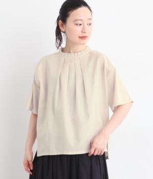 シルケット天竺フリルカラーTシャツ(ライトグレー-L)