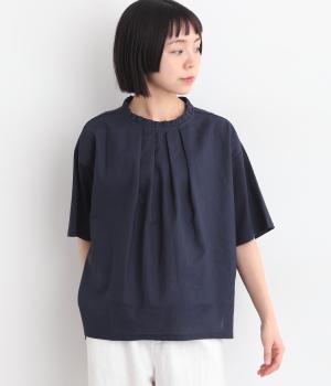 シルケット天竺フリルカラーTシャツ(ネイビー-L)