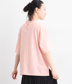 シルケット天竺フリルカラーTシャツ(ピンク-L)