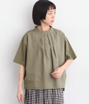 シルケット天竺フリルカラーTシャツ(カーキ-L)