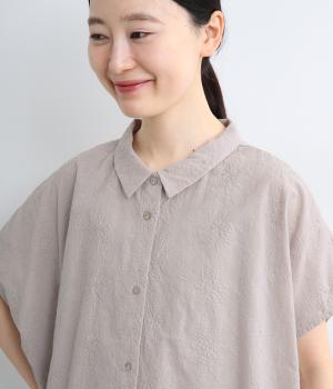 エンブロイダリーコンビ襟付きTシャツ(ライトグレー-F)