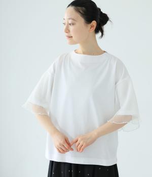 チュールスリーブボトルネックTシャツ