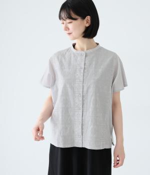 クロスステッチ刺繍スタンドカラーブラウス