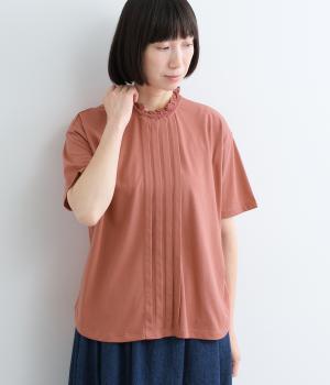 コットンレーススタンドカラーＴシャツ(テラコッタ-L)
