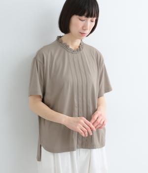 コットンレーススタンドカラーＴシャツ(モカ-L)