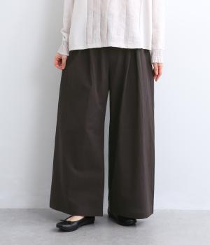 ライトコットンタックフレアパンツ(ダークブラウン-L)
