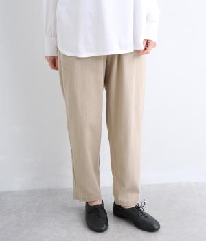 スラブツイルストレッチテーパードパンツ(ベージュ-L)