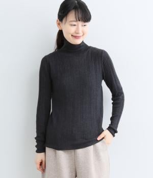 ランダムリブハイネックプルオーバー（チャコール・L）