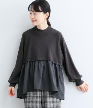 布帛コンビニットハイネックプルオーバー（チャコール・F）