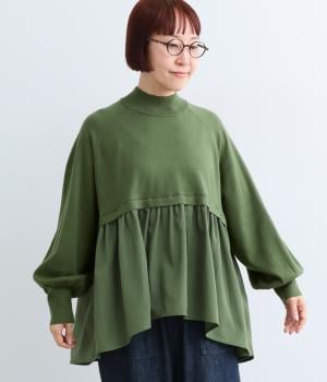 布帛コンビニットハイネックプルオーバー（ダークグリーン・F）