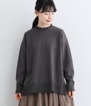フリルカラーニットプルオーバー（チャコール・L）