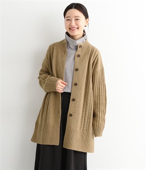 ケーブルニットロングカーディガン(ベージュ-L)