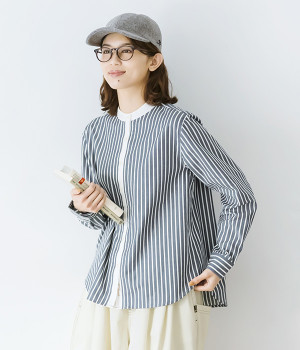 クレリックストライプシャツ(ネイビー-L)