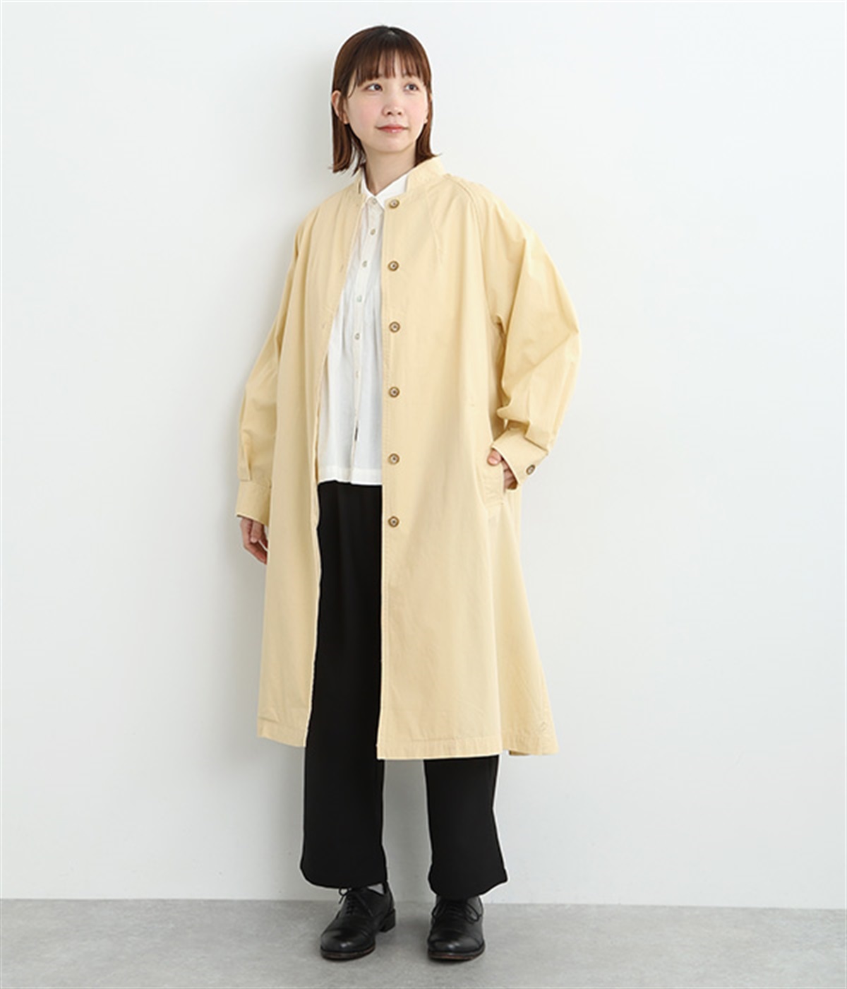 ラグランスリーブロングコート(イエロー-M)